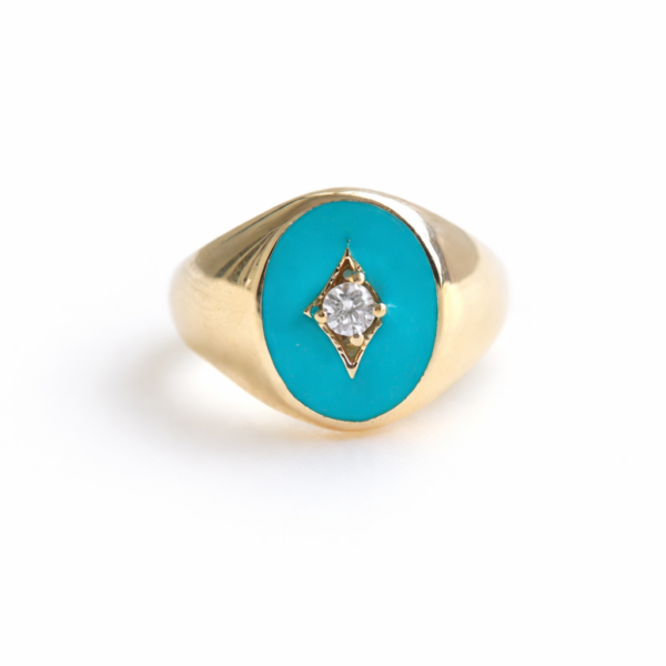 Taşlı Mavi Mineli Altın Yüzük