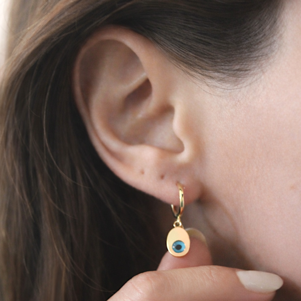 Nazar Boncuklu Altın Halka Küpe