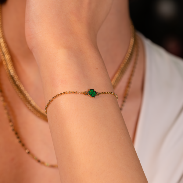 Yeşil Mineli Yonca Altın Bileklik