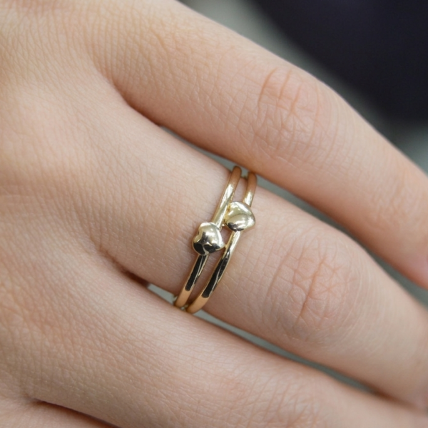 Double Band Heart Altın Yüzük